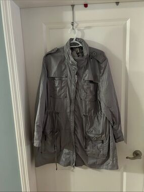 Lindi Light Gray Utility Jacket Leopard Print Lining Hooded Plus Size 2X